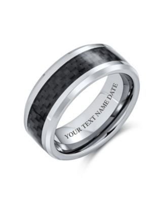 Geometric Pattern Carbon Fiber Inlay Couples Titanium Band Rings Comfort Fit 8MM