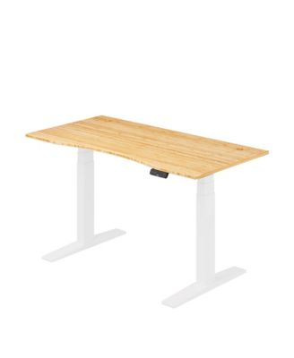 E7-COMMERCIAL 55  W Electric Adjustable Standing Desk, Curved Bamboo Top, White Frame