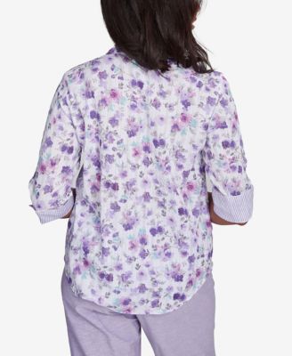 Women's Crystal Springs Floral Contrast Cuff Button Down Top