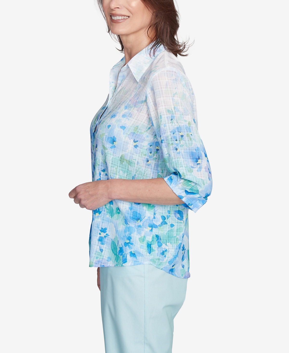 Alfred Dunner Plus Size St. Thomas Border Floral Button Down Top In Multi