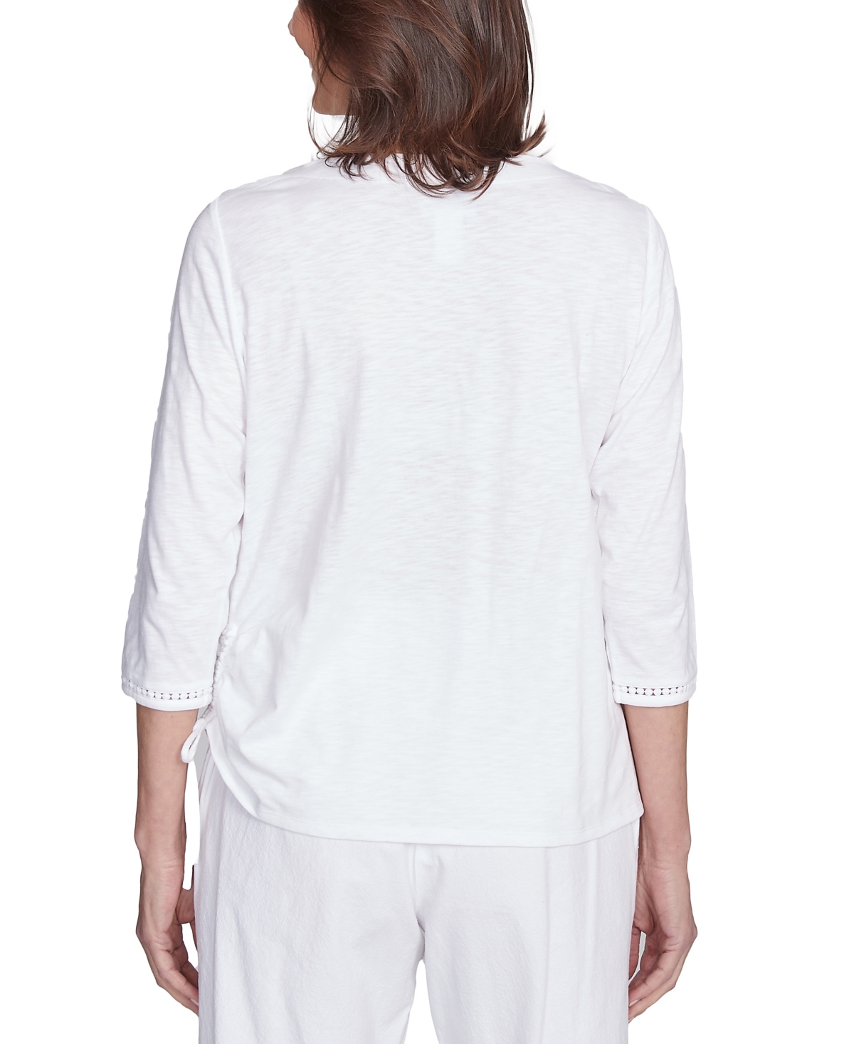 Alfred Dunner Petite Rise Shine Embroidered Pineapple Top In Multi White