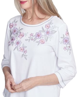 Women's Crystal Springs Embroidered Flower Crew Neck Top