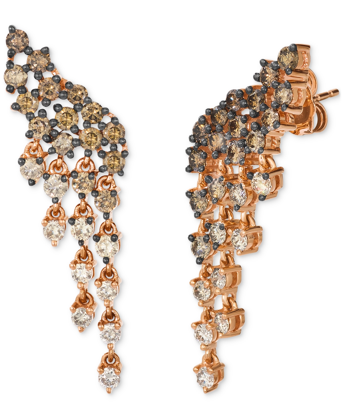 Le Vian Chocolate Ombre Diamond Cascading Cluster Drop Earrings (2 Ct. T.w.) In 14k Rose Gold In Rose Gold