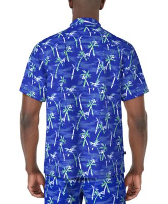 Men's Short Sleeve Watercolor Palm Print Button-Front Shirt  