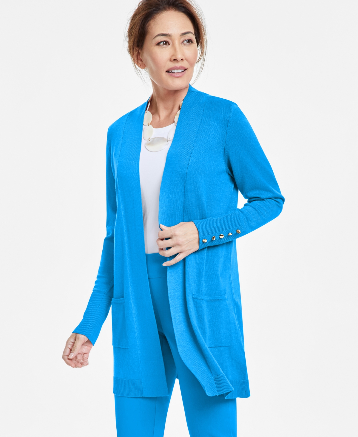Jm Collection Women's Button-sleeve Flyaway Cardigan, Exclusively At Macy's In Spa Blue