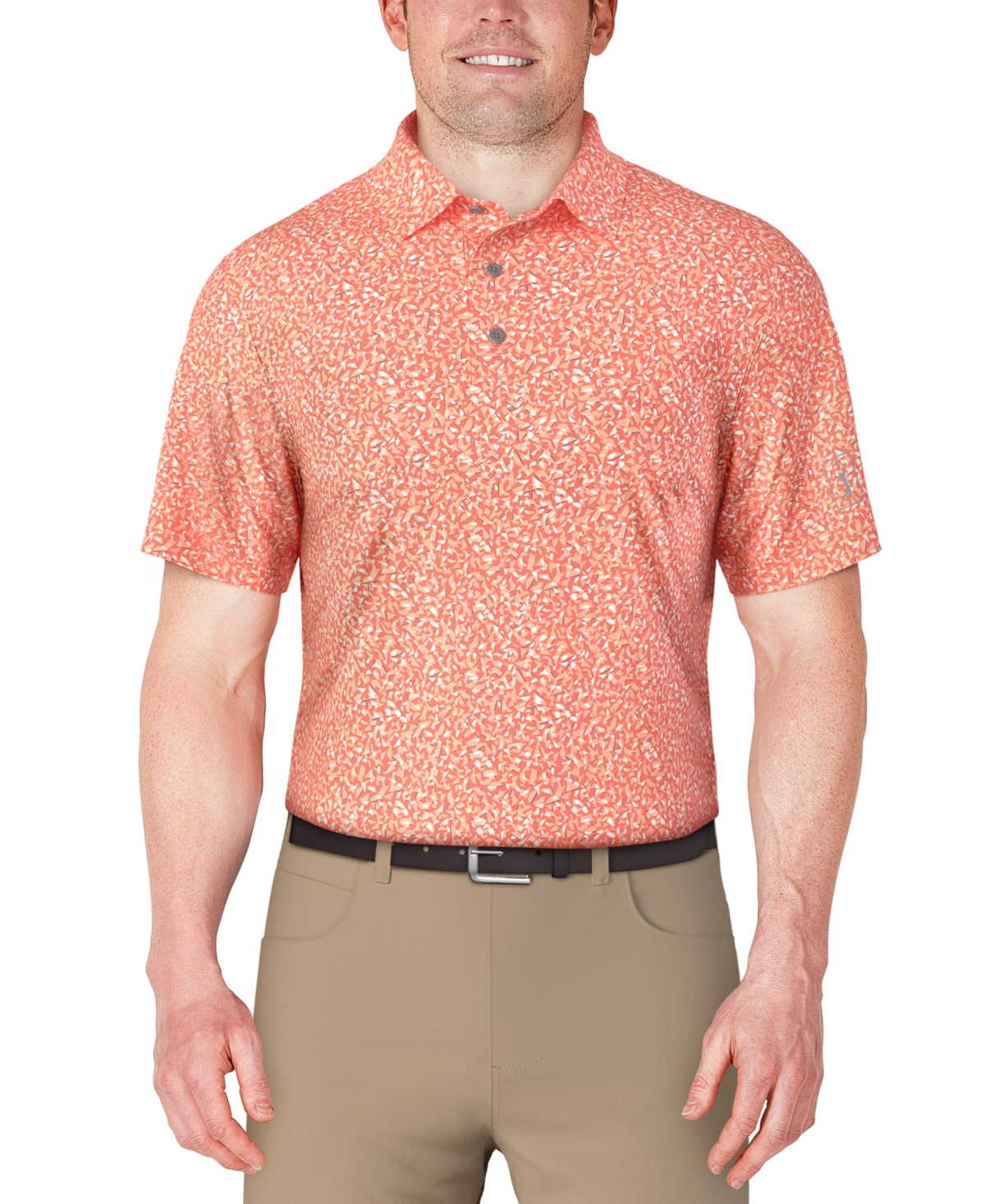 Men's Short Sleeve Micro Geo Print Golf Polo Shirt - Living Coral