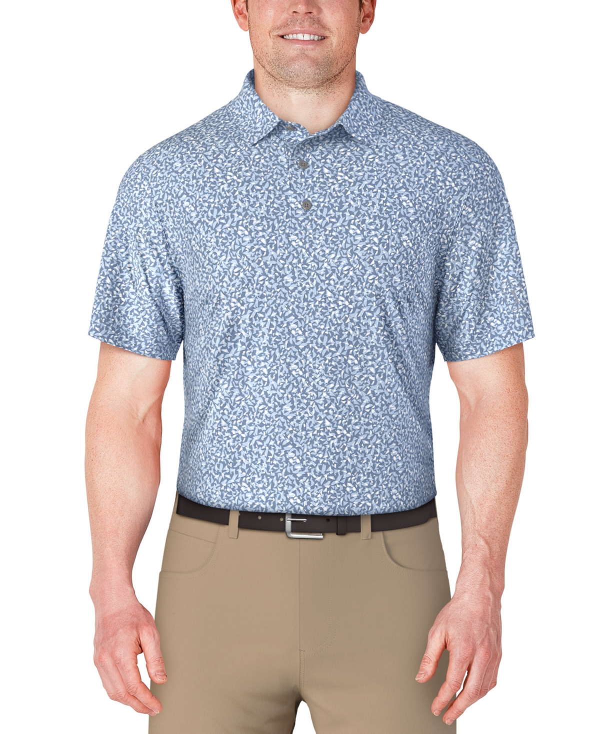 Men's Short Sleeve Micro Geo Print Golf Polo Shirt - Living Coral