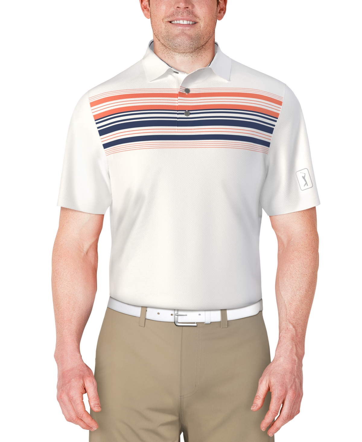 Men's Short Sleeve Chest Stripe Golf Polo Shirt - Peacoat