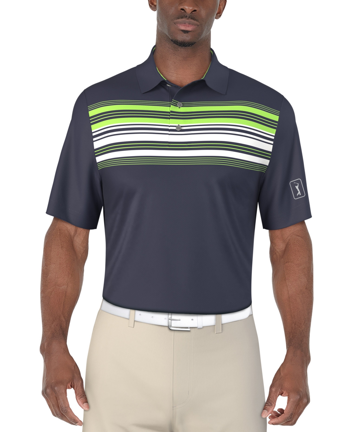 Men's Short Sleeve Chest Stripe Golf Polo Shirt - Peacoat
