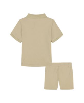 Baby Boys 2-Piece Solid Interlock Polo Shirt and Drawstring Shorts Set
