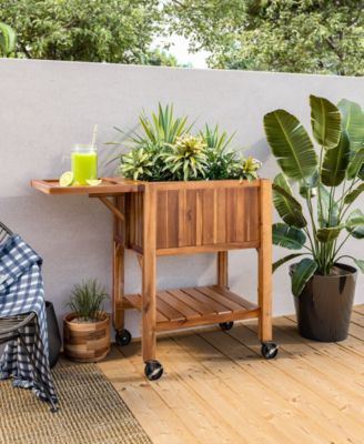 Acacia Wood Raised Garden Bed Planter Cart