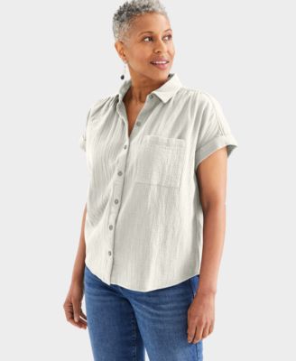Women's Cotton Gauze Short-Sleeve Button Up Shirt, Created for Macy's