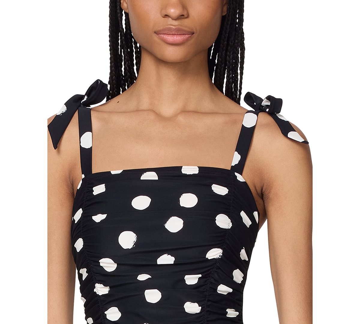 Kate Spade New York Dot Print Shirred One Piece Swimsuit In Black