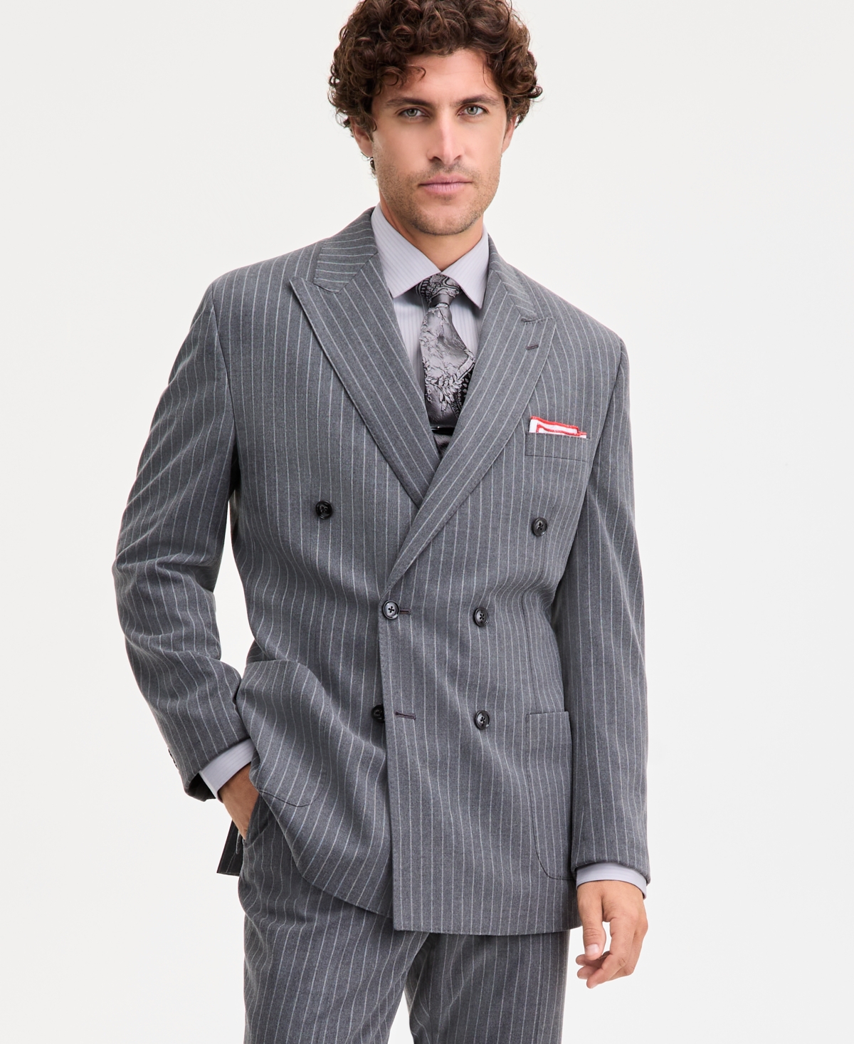 Tayion Collection Men's Classic-fit Pinstripe Double-breasted Suit Separate Jacket In Multi