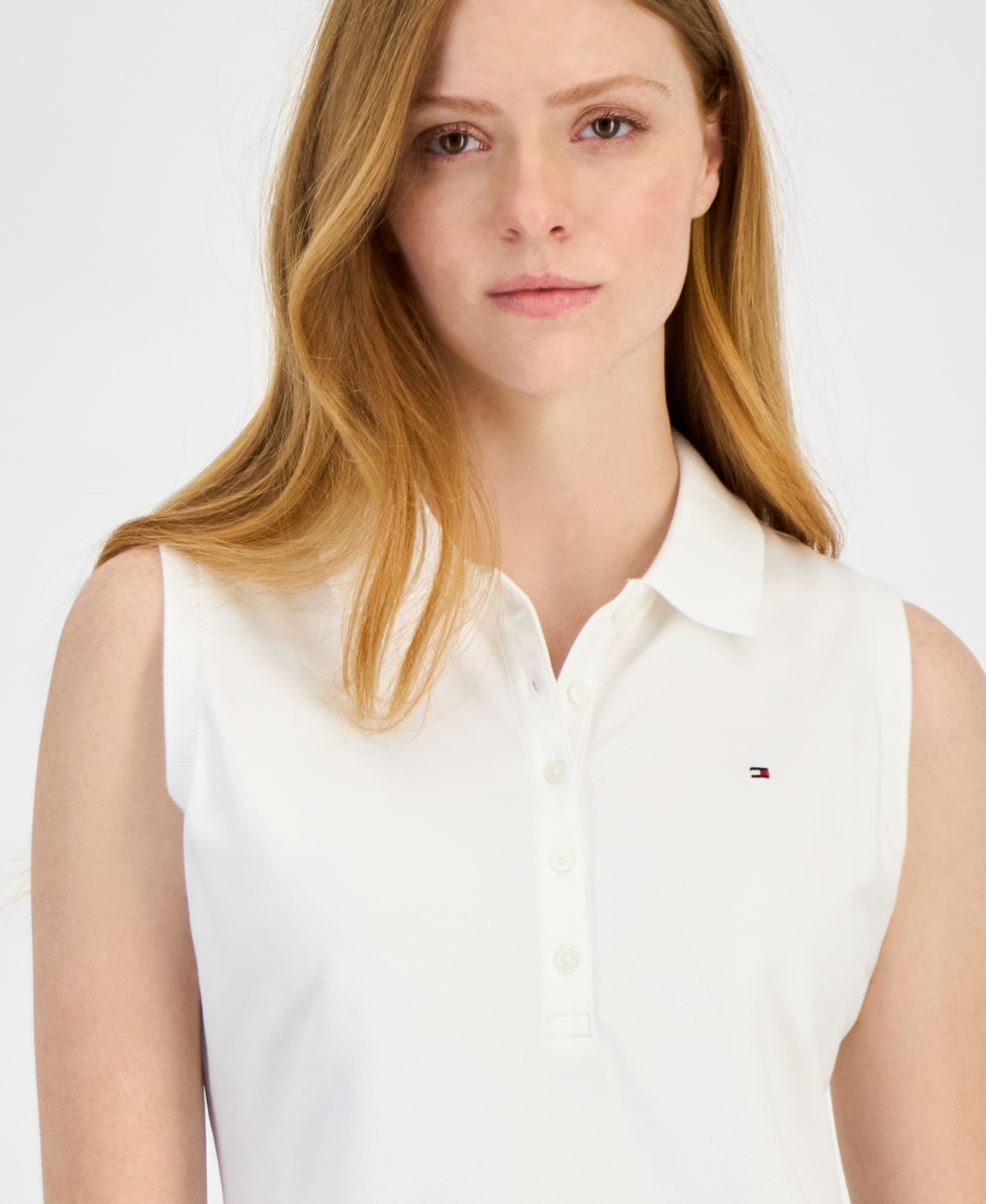 Tommy Hilfiger Women's Solid-color Pique-knit Sleeveless Polo