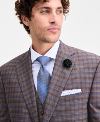 Men's Classic-Fit Tan/Blue Plaid Suit Separate Jacket 