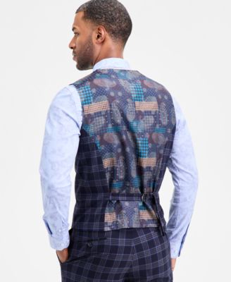 Men's Classic-Fit Blue Plaid Suit Separate Vest