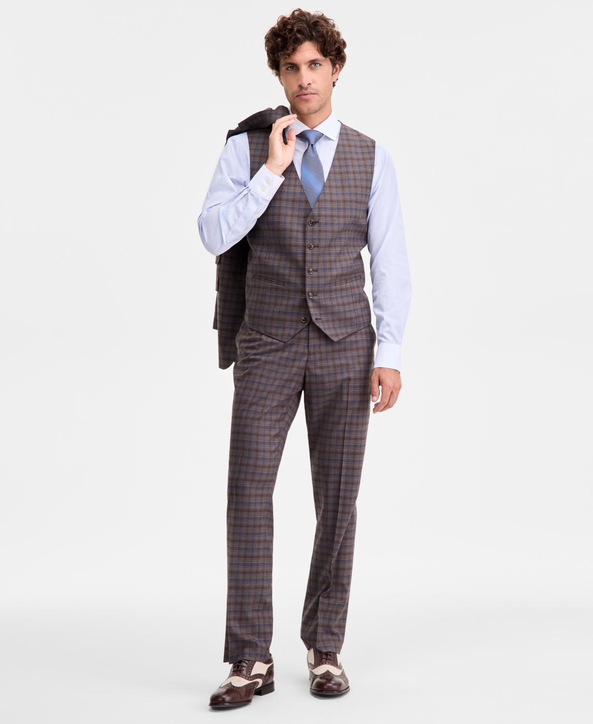 Tayion Collection Men's Classic-fit Plaid Suit Separate Vest In Multi