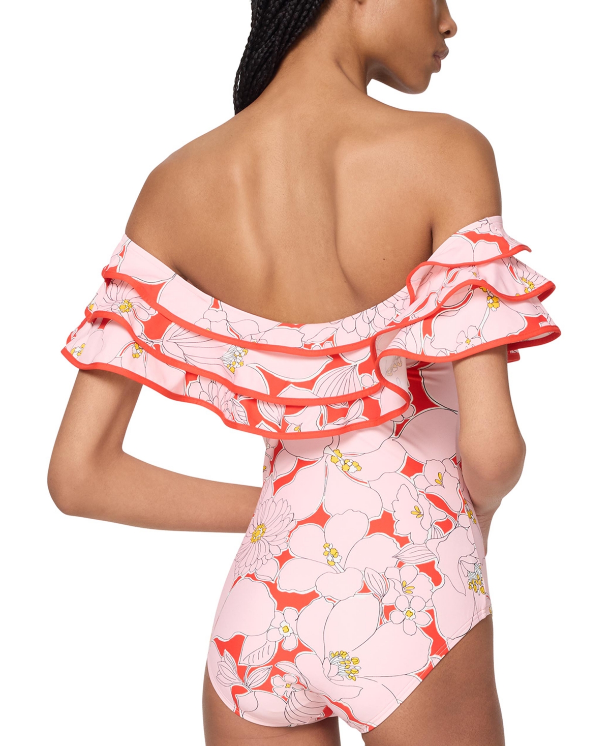 Kate Spade New York Printed Ruffle Bandeau One Piece Swimsuit In Multi