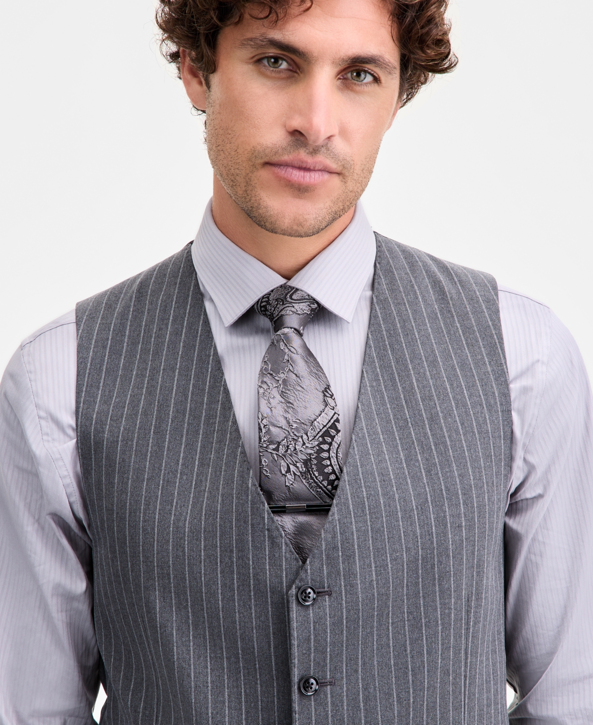 Tayion Collection Men's Classic-fit Pinstripe Suit Separate Vest In Gray