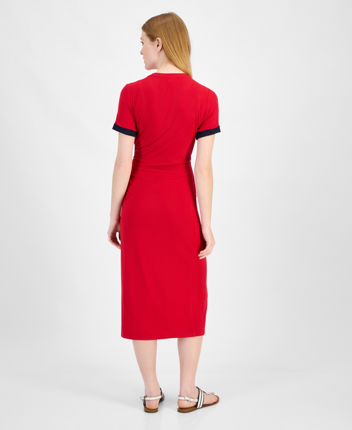 Tommy Hilfiger Women's Ribbed Faux-wrap Midi Dress