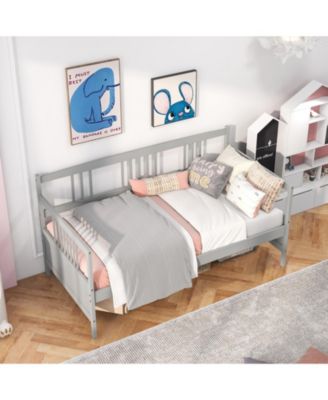 Twin Size Wooden Slats Daybed Bed with Rails