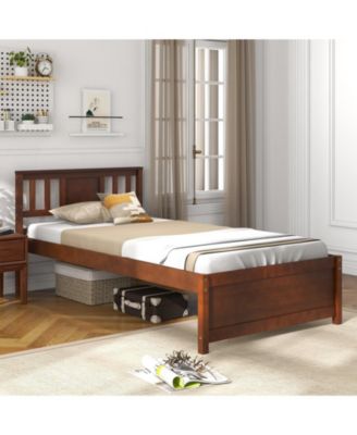 Wooden Platform Bed with Headboard and Slat Support-Twin Size