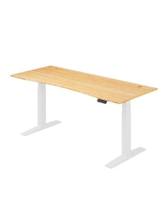 E7-COMMERCIAL 72  W Electric Adjustable Standing Desk, Curved Bamboo Top, White Frame