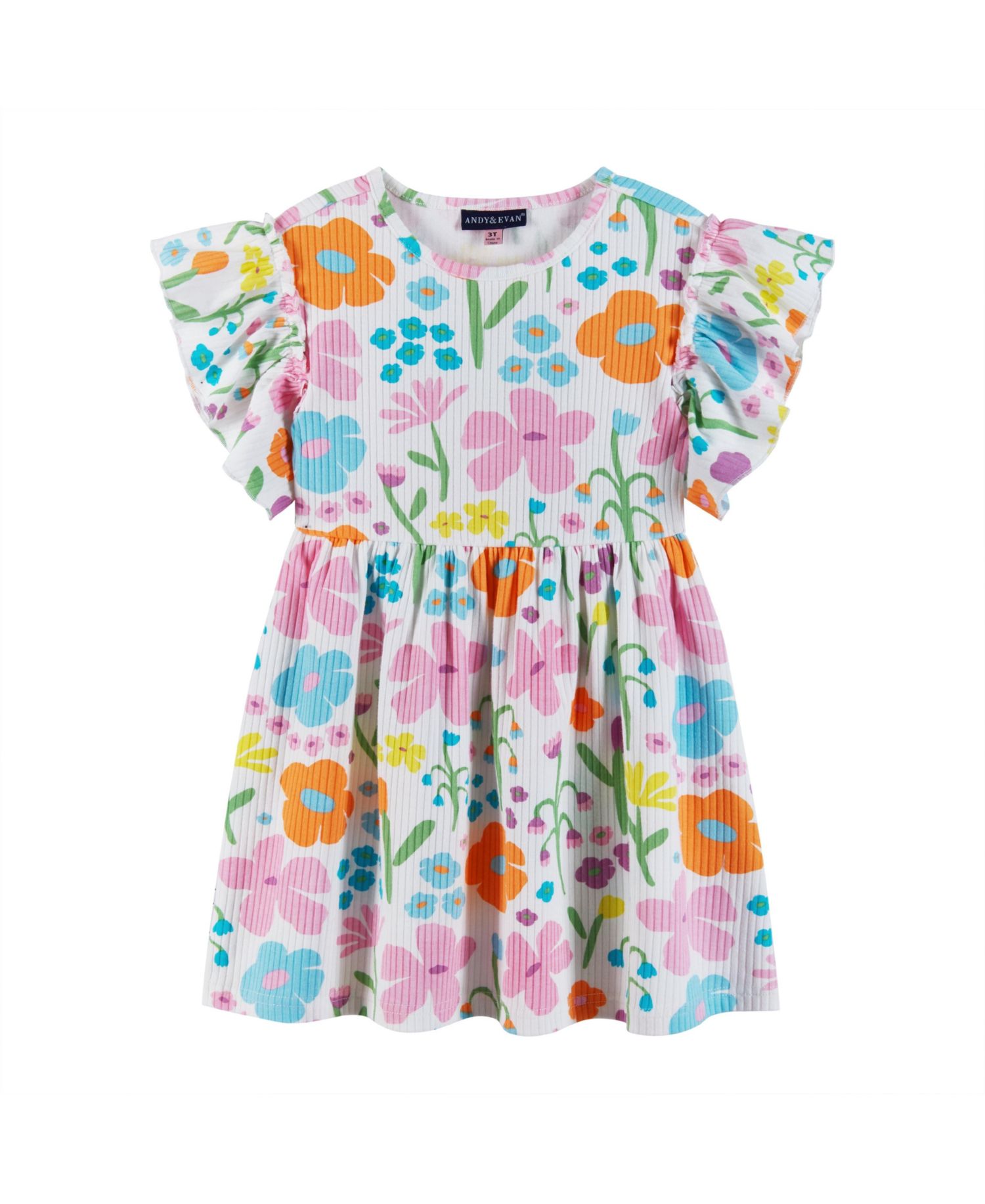 Toddler Girls Toddler/Child White Floral Rib Knit Dress