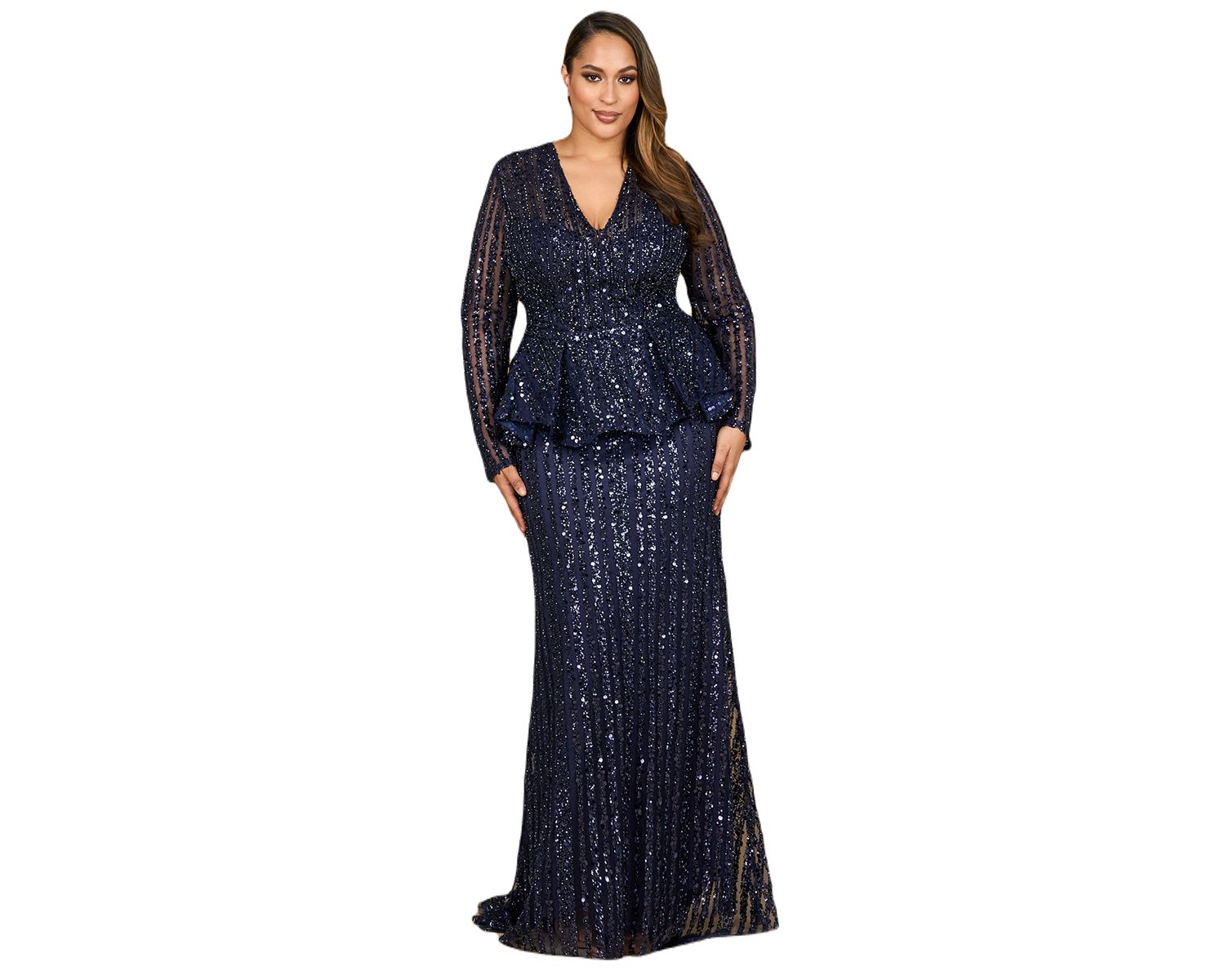 Women's Long Sleeve Beaded Peplum Dress