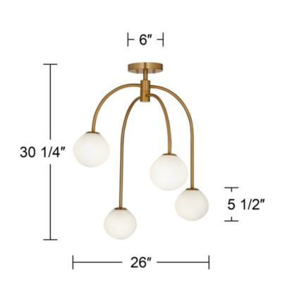 Clara 26" Mid Century Modern 4-Light Semi Flush-Mount Ceiling Light Fixture Kitchen Foyer Warm Brass Finish