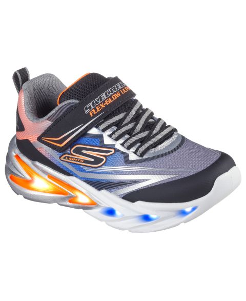 Детские кроссовки Skechers S Lights: Flex-Glow Ultra на липучке со светодиодами, цвет: Чёрный / Серебристый