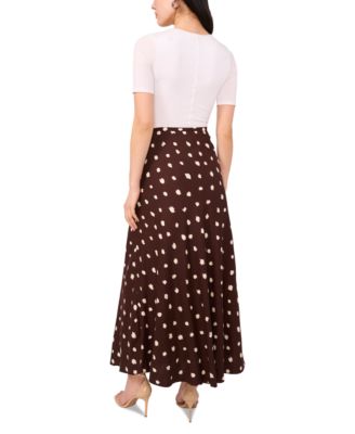 Women's Linen Blend Polka Dot Midi Skirt