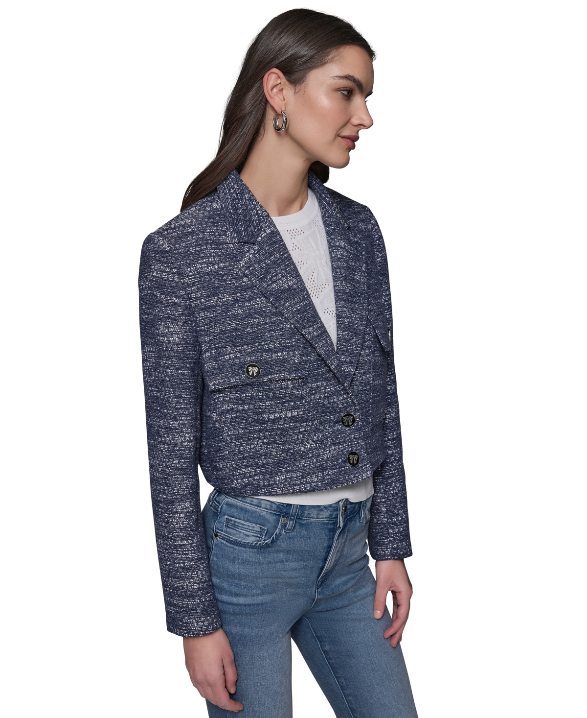 Karl Lagerfeld Women's Tweed Cropped Jacket In Indigo