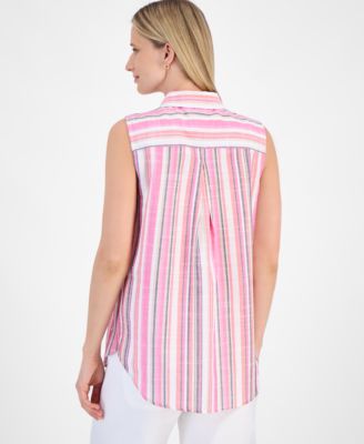 Women's Striped Sleeveless Button Shirt