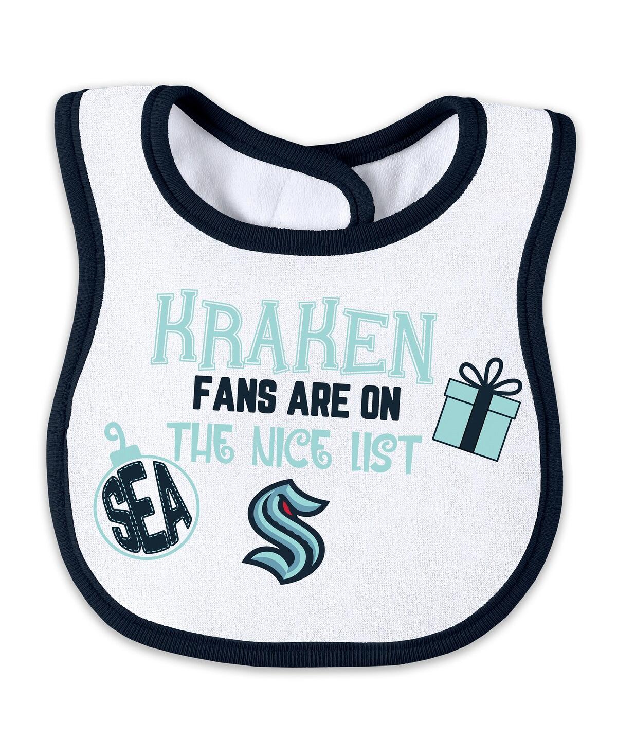 Wear By Erin Andrews Newborn 2-piece Seattle Kraken Allover Print Full-zip Sleeper And Bib Christmas Set In White