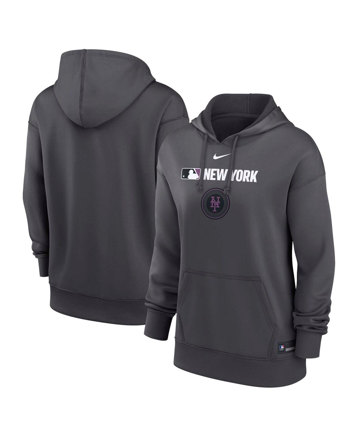 Nike Women's Anthracite New York Mets Authentic Collection City Connect Performance Pullover Hoodie In Gray