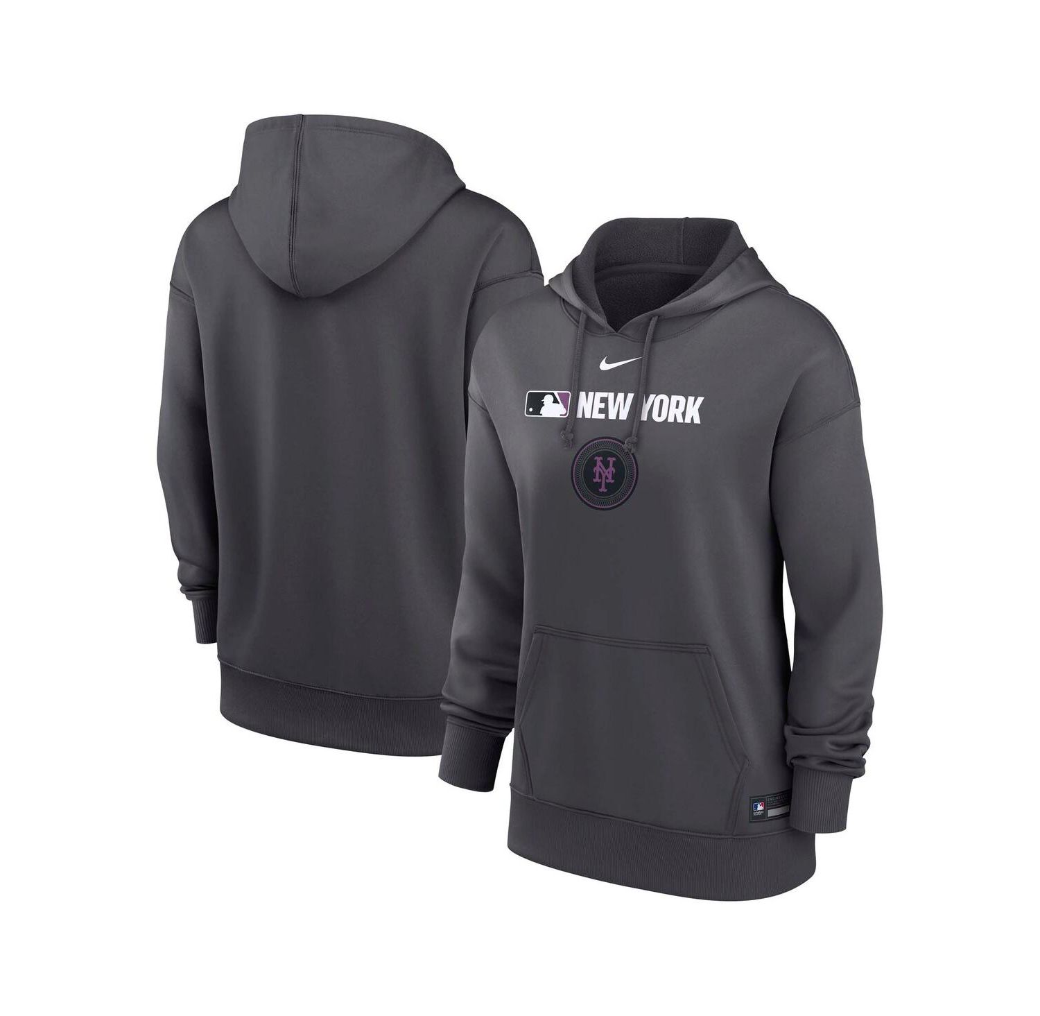 Women's Anthracite New York Mets Authentic Collection City Connect Performance Pullover Hoodie