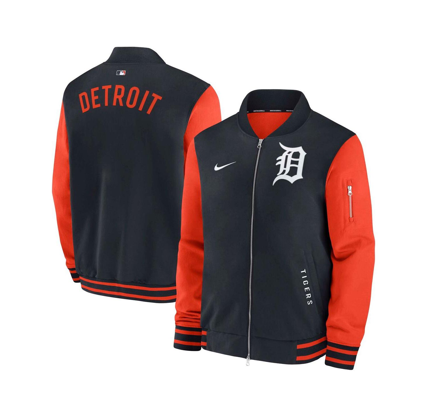 Men's Navy/Orange Detroit Tigers Authentic Collection Dugout Full-Zip Bomber Jacket