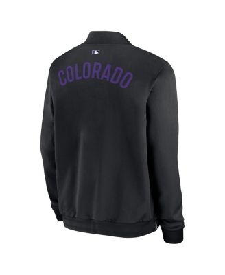 Men's Black Colorado Rockies Authentic Collection Dugout Full-Zip Bomber Jacket