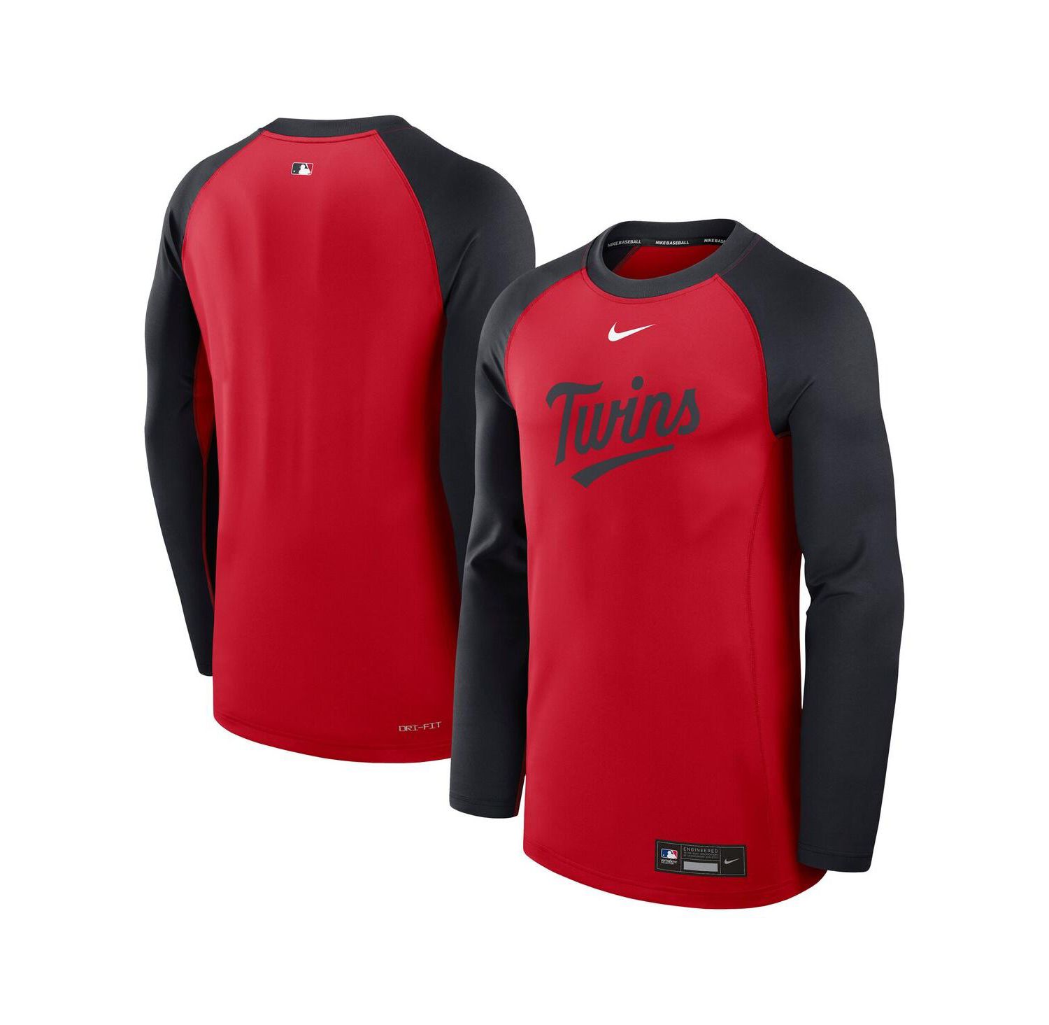 Men's Red/Navy Minnesota Twins Authentic Collection Game Time Raglan Performance Long Sleeve T-Shirt