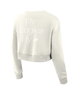 Women's Cream Philadelphia Eagles Studio Cropped Pullover Sweatshirt