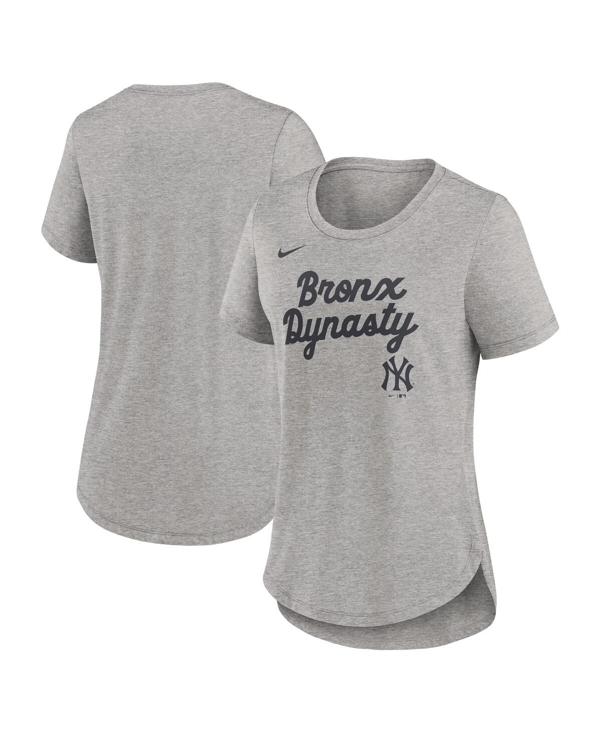 Nike Women's Heather Gray New York Yankees Script Tri-blend T-shirt In Heather Gray