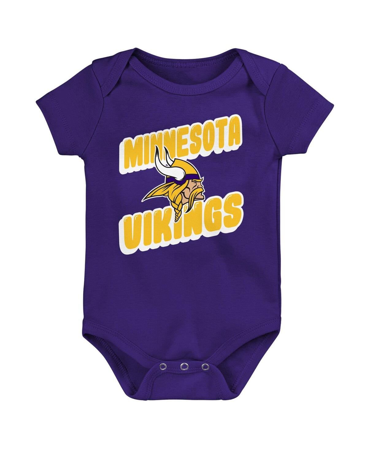 Outerstuff Baby Boys And Girls 3-piece Minnesota Vikings Play Day Bodysuit In Purple