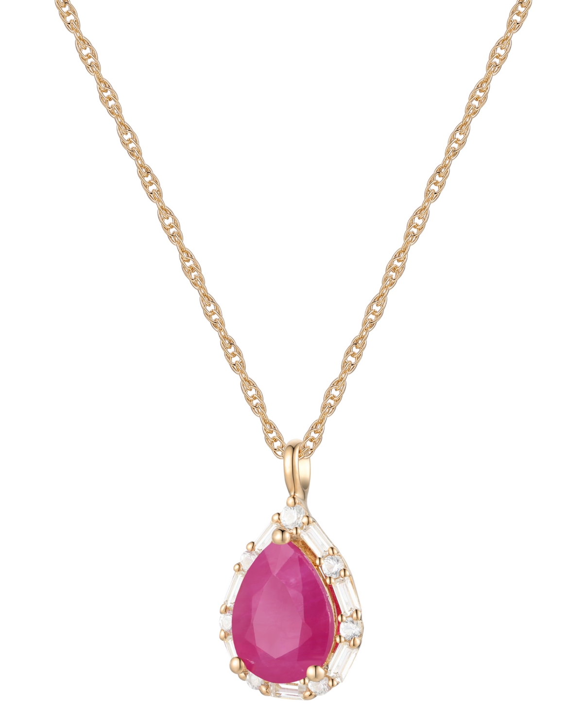 Macy's Emerald (1 Ct. T.w.) & Diamond (1/5 Ct. T.w.) Teardrop Halo 18" Pendant Necklace In 14k Gold (also I In Ruby