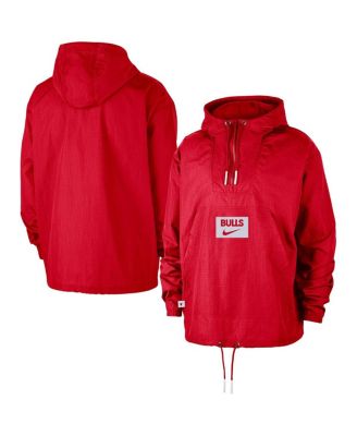 Nike - Men's&nbsp;Red Chicago Bulls Courtside Premium Club Anorak Quarter-Zip Pullover Hoodie