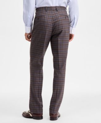 Men's Classic-Fit Tan/Blue Plaid Suit Separate Pants