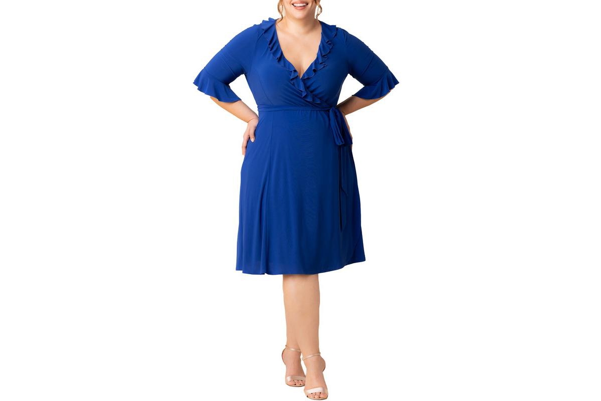 Plus Size Barcelona Midi Wrap Dress - Cobalt blue