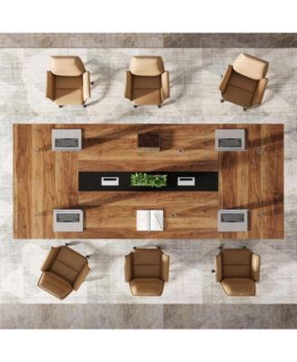 94.5-Inch Conference Table for 10 People, Industrial 8 FT Meeting Table with Two Grommets for Home Office, Studio, Business