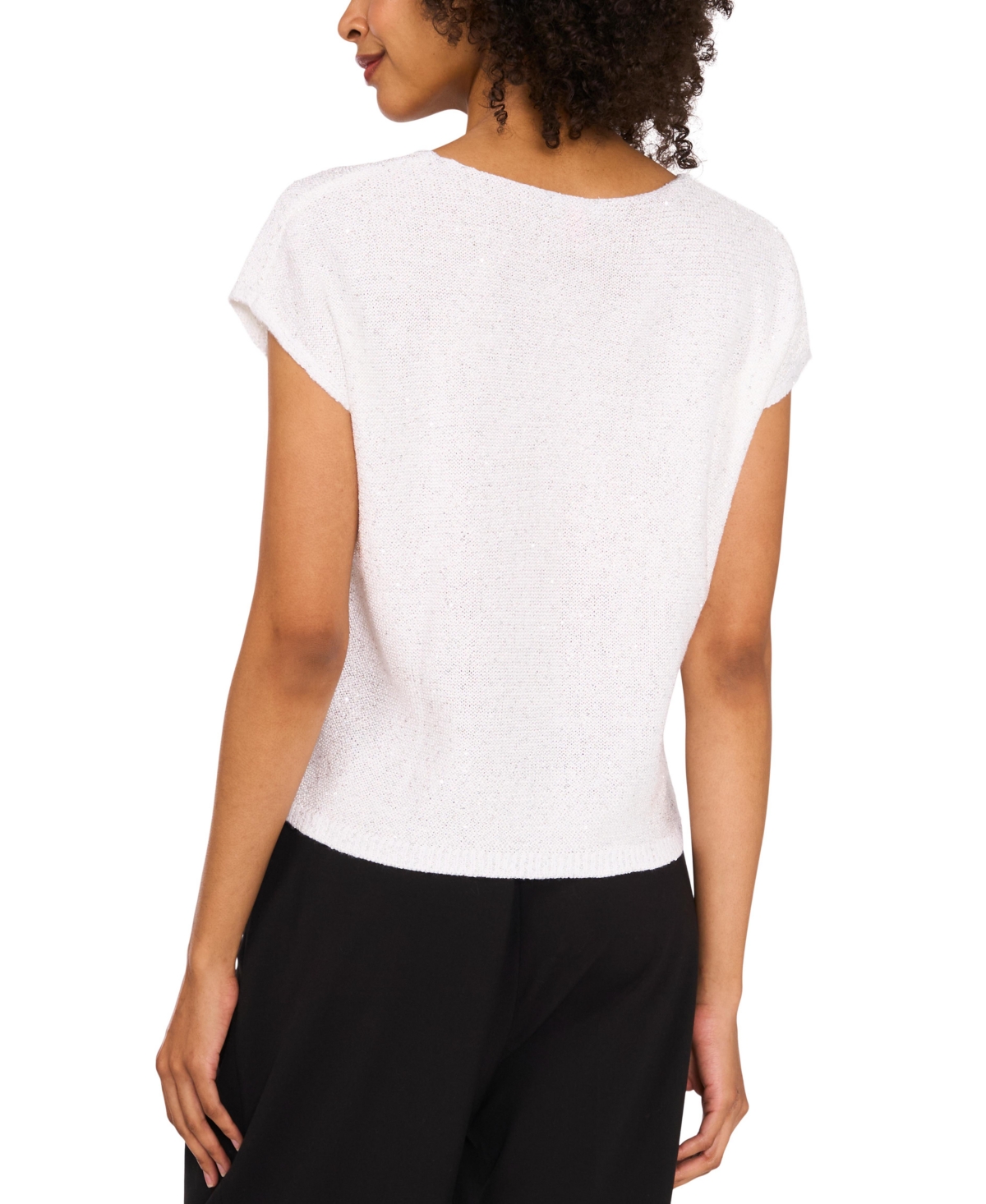 Shop Vince Camuto Women's Shine V-neck Cap-sleeve Sweater In Antique White